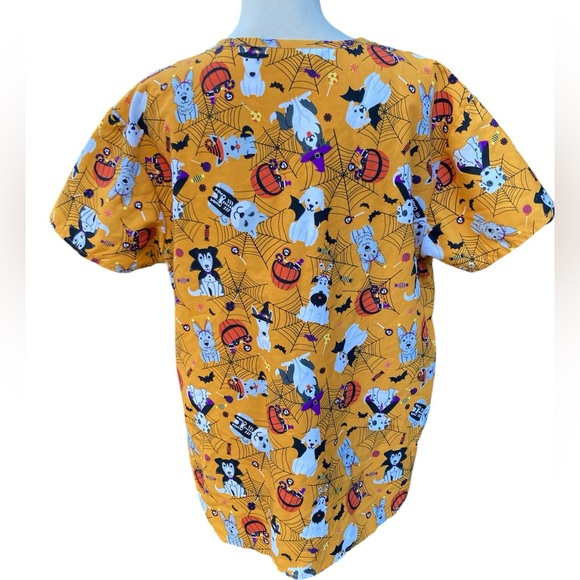 Serene Uniforms Orange Halloween Dogs Puppy Scrub Top XL Trick Or Treat - Picture 3 of 6